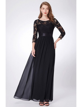 Lace Sleeves Black Long Chiffon Mother Of The Brides Dress