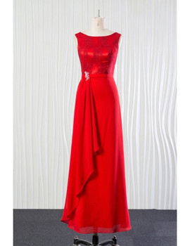 Scoop Beading Long Red Mother Of The Bride Dress