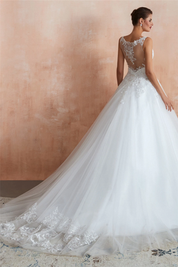 Shop 2020 ANNAKOO A Line Sequined Sheer Back Beading Chapel Train Wedding Dress Under 200