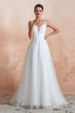 Shop 2020 ANNAKOO Tulle Beaded A-Line V-Back Floral Bridal  Wedding Dress Under 200