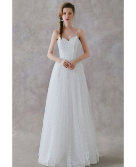 Shop 2020 Beach   Romantic Spaghetti Straps Simple Long Tulle Boho Wedding Dress from ANNAKOO