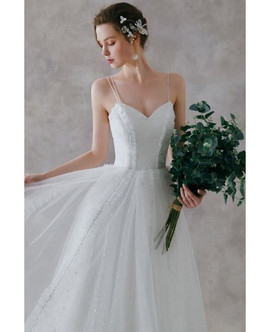 Shop 2020 Beach   Romantic Spaghetti Straps Simple Long Tulle Boho Wedding Dress from ANNAKOO