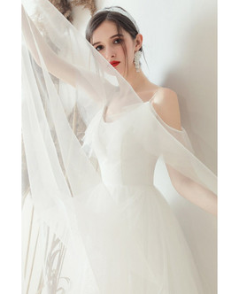 Shop Backless Beach 2020  Simple Spaghetti Straps Lace A Line Beach Wedding Dress from ANNAKOO