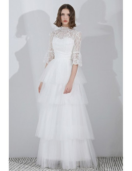 Shop 2020 Beach Vintage Lace High Neck Floor Length Half Sleeve Two Piece Wedding Dress from ANNAKOO