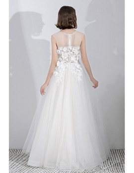 Shop Beautiful Fairy Flowers Lace Long Illusion Neckline Tulle Wedding Dress under 100