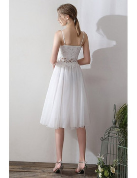 Shop Beautiful Cheap Two Pieces Short Tulle StrapsLace V-neck Wedding Dress  under 100