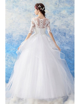 Shop Beautiful Romantic White Princess Organza Ball Gown Lace SleevesWedding Dress from ANNAKOO