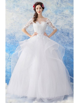 Shop Beautiful Romantic White Princess Organza Ball Gown Lace SleevesWedding Dress from ANNAKOO