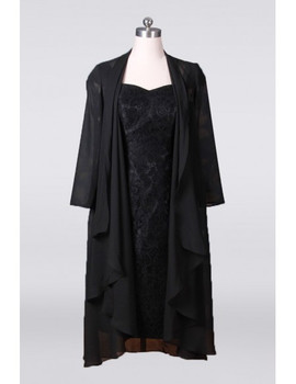 Tea Length Black Sheath Mother Of The Bride Dresses With Jacket