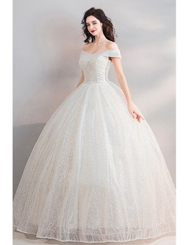 Shop Beautiful Sparkly Sequin Off The Shoulder Princess Ball Gown Wedding Dress from ANNAKOO