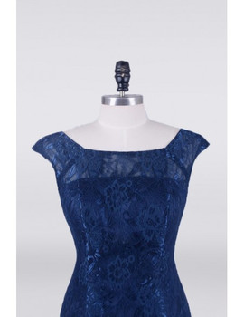 Knee Length Navy Lace Mother Of The Bride Dress