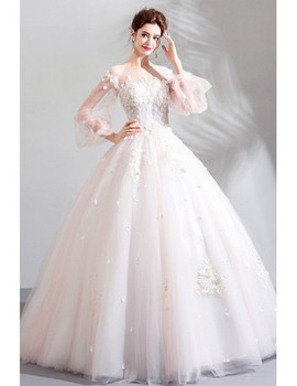 Shop Chic Unique Fairy Floral Long Sleeves Tulle Ball Gown Wedding Dress  from ANNAKOO