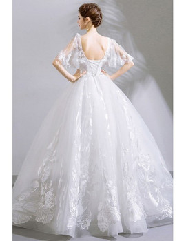 Buy Wholesale 2020 Unique Lace White Ball Gown Floral Wedding Dress With Sleeves from ANNAKOO