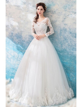 Shop Backless Embroidery Long Sleeves Lace Princess Tulle Wedding Dress From ANNAKOO