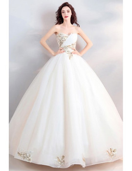 Shop Elegant 2020 Gold Strapless Embroidery Ivory Ball Gown Wedding Dress  from ANNAKOO