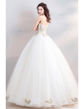 Shop Elegant 2020 Gold Strapless Embroidery Ivory Ball Gown Wedding Dress  from ANNAKOO