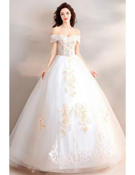 Shop Unique 2020  Appliques Ball Gown Off The Shoulder Wedding Dress With Flowers under 100
