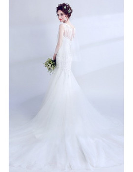 Shop Beautiful Beautiful Cape Sleeves Mermaid Lace Fitted Wedding Dress under 100