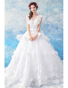 Shop Flowers Illusion Neck Sleeveless Tulle Ball Gown Wedding Dress Suit Your Shape From ANNAKOO