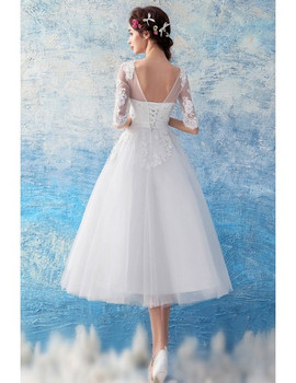 Shop Beautiful 2020 Half Sleeves Tea Length Short Tulle Wedding Reception Dress under 100