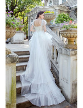 Shop Sexy New Arrival Ruffled Cap Sleeves Long Train High Low Beach Wedding Dress under 100