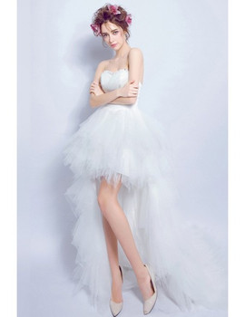 Shop Beautiful Beach Beading Strapless High Low Tulle Wedding Dress  under 100