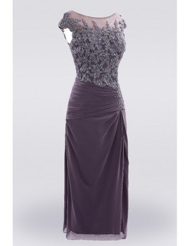Lace Purple Knee Length Mother Of The Bride Dress With Sleeves