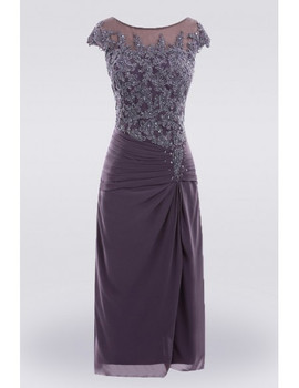 Lace Purple Knee Length Mother Of The Bride Dress With Sleeves