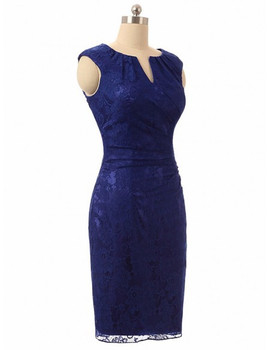 Elegant Blue Lace Sheath Cocktail Mother Of The Bride Dress