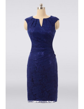 Elegant Blue Lace Sheath Cocktail Mother Of The Bride Dress