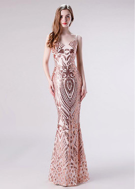 Buy 2020 Cheap Sequin Lace Spaghetti Straps Gold Mermaid Prom Evening Dress under 100