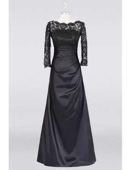 Lace Long Sleeves Long Black A Line Mother Of The Bride Dress