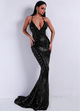 Shop Cheap 2020 Delicate Sequin Lace Halter Black Mermaid Evening Dress under 80