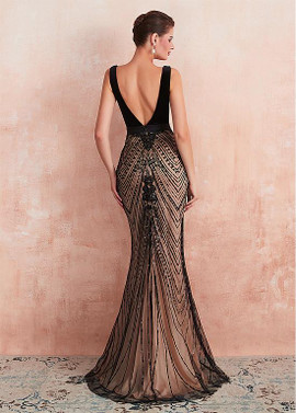 Shop Sexy 2020 Black Velvet V-neck Beading Long Mermaid Evening Prom Dress under 200
