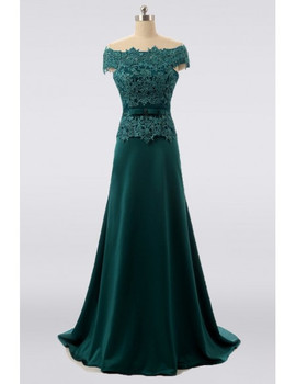  Lace Off Shoulder Long Green Mother Of The Bride Dress