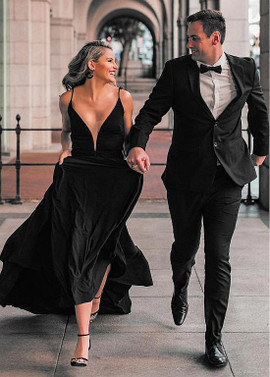 Shop Sexy Backless Black Spandex Spaghetti Straps Long A-line Evening Dresses under 100