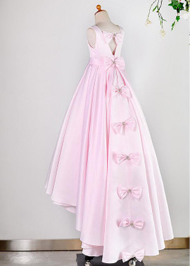 Shop Beautiful High Low Satin Jewel Pink A-line Flower Girl Dress With Bowknots from ANNAKOO