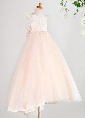 Shop Beautiful Pink Tulle Jewel Appliques & Bowknot A-line Flower Girl Dress from ANNAKOO