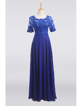 Bead Half Sleeve Long Chiffon Mother Of The Bride Dress