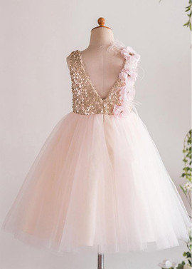 Shop Beautiful 2020 Sequin Lace & Tulle Jewel A-line Knee-length Flower Girl Dresses from ANNAKOO