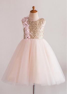 Shop Beautiful 2020 Sequin Lace & Tulle Jewel A-line Knee-length Flower Girl Dresses from ANNAKOO