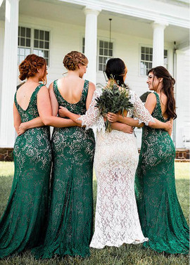 Shop Sexy Lightsome Lace Jewel Green Sheath/Column Bridesmaid Dress under 90