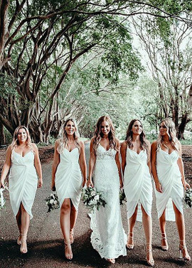 Shop Beautiful Chiffon Spaghetti Straps White Short Sheath/Column Bridesmaid Dress Under 80