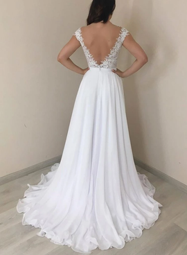 Shop Open Back Cap Sleeves Backless Lace White Wedding Dress under 100