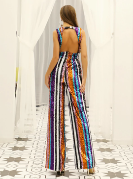 Shop 2020  Beautiful Jumpsuit Multicolor Sequins Back-Exposed Striped Pants under 100