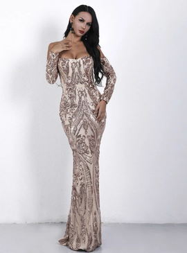 Shop Cheap Gold Sexy Crew Neck Long Sleeve Retro Party Dress under 100