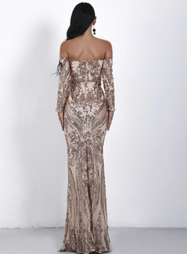 Shop Cheap Gold Sexy Crew Neck Long Sleeve Retro Party Dress under 100