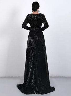 Shop Cheap Long Pleated Split Sequined Sexy Deep V Hollow Evening Dress Under 100