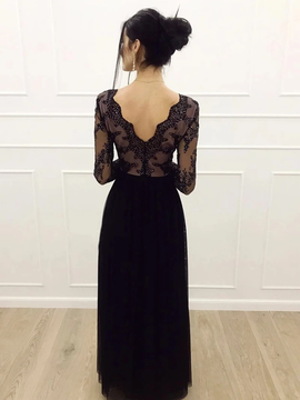 Shop 2020 Sexy V Neck Lace Black A Line Long Sleeves Prom Dress with Split Under 160