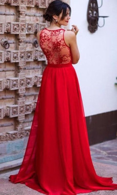 Shop Sexy 2020 Deep V-Neck Red Floor Length A-Line Sleeveless Prom Dress with Lace Under 150